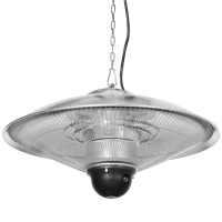 Outsunny Calefactor Exterior de Techo 1010/2210W Estufa de Infrarrojos con Mando a Distancia Ø58,5x33 cm 12,6 m² Plata(m-11)