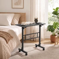 HOMCOM Overbed Table Adjustable Height Sofa Side Table with Wheels 80 x 40 cm Black(m-7)