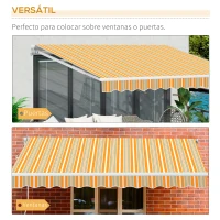 Outsunny Toldo Manual Retráctil 300x250 cm, Toldo Exterior Terraza con Ángulo Ajustable, Brazo Articulado, Montaje a Pared, Estructura de Aluminio, Anti-UV e Impermeable, para Jardín Amarillo y Blanco(m-6)