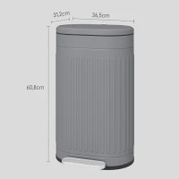 HOMCOM Prullenbak 30L Pedaalemmer met deksel voetpedaal uitneembare binnenemmer soft-close functie 36,5 x 31,2 x 60,8 cm, Grijs(m-3)