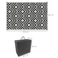 Outsunny Reversible Outdoor Rug, Plastic Straw Mat w/ Carry Bag Ground Stakes for Garden RV Picnic Beach Camping 182x274cm Black(m-3)