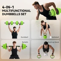SPORTNOW 40kg 4-In-One Adjustable Weight Dumbbells Set, Barbell, Kettlebell, Push Up Stand - Green(m-4)