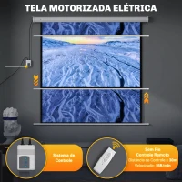 HOMCOM Ecrã de Projeção Elétrico 85'' com Comando Remoto, Formato 1:1, 152x152 cm, Branco(m-7)