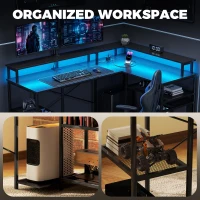 HOMCOM L Shaped Gaming Desk with LED Lights and Power Outlets, 150cm Corner Computer Desk for Small Space, Black(m-7)