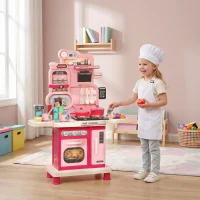 AIYAPLAY Cuisine pour Enfants Interactive, 33 Accessoires, avec Sons, Lumières, Rangement, 3-6 Ans, 67x25x87cm, Rose(m-14)