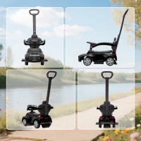 AIYAPLAY 2 in 1 Baby Ride on Push Car Mercedes-Benz C-Class Licensed Walker Foot to Floor Push-Along with Removable Handle, Black(m-8)