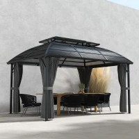 Outsunny 4 x 3m Aluminium Frame Hard Gazebo, with Accessories - Black(m-12)