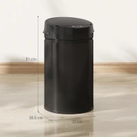 HOMCOM 30L Stainless Steel Sensor Bin - Black(m-3)