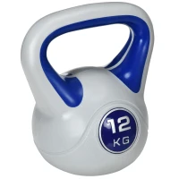 SPORTNOW Kugelhantel, Kettlebell, 12 kg, flache Unterseite, großer Griff, Kunststoffmantel, blau, 24 x 17 x 28 cm(m-1)