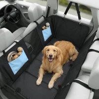 PawHut Dog Car Seat Cover, Waterproof Dog Travel Hammock w/ Non-Slip & Anti-Scratch Surface, Mesh Window and Pockets, Blue(m-14)