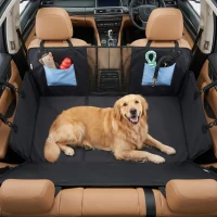 PawHut Dog Car Seat Cover, Waterproof Dog Travel Hammock w/ Non-Slip & Anti-Scratch Surface, Mesh Window and Pockets, Blue(m-9)