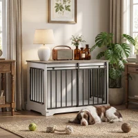 PawHut 100 cm Large Dog Crate Furniture with Sliding Barn Door for Large Dogs, White(m-14)