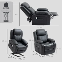 HOMCOM Riser and Recliner Chair with Vibration Massage, PU Leather Power Lift Chair for Elderly, Black(m-3)