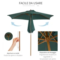 Outsunny Ombrellone da Giardino 2.5x2.3m a 6 Stecche, in Legno e Poliestere, Verde Scuro(m-5)