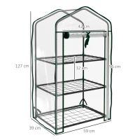 Outsunny Mini Serra da Giardino con Copertura in PE, 3 Ripiani e Porta Avvolgibile, 59x39x127 cm, Trasparente(m-3)