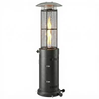 Outsunny 11 KW Freestanding Gas Patio Heater, Adjustable Outdoor Garden Propane Heater with Tip-Over Switch, Wheels, Pulse Ignition, Tank Room with Openable Door, Black(m-11)