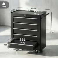 HOMCOM 5-Drawer Tool Chest with Wheels, Steel Lockable Tool Storage Cabinet with Handle, 2 Keys for Garage, Workshop, Black(m-3)
