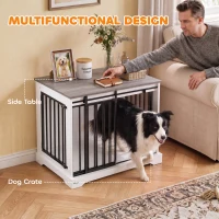 PawHut 80 cm Dog Crate Furniture with Sliding Barn Door for Medium Dogs, White(m-7)