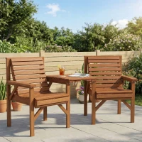 Outsunny Wooden Garden Love Seat w/ Coffee Table Umbrella Hole, Tan Brown(m-2)