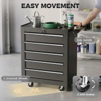 HOMCOM 5-Drawer Tool Chest with Wheels, Steel Lockable Tool Storage Cabinet with Handle, 2 Keys for Garage, Workshop, Black(m-6)
