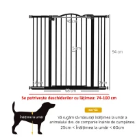 PawHut Poartă Extensibilă pentru Câini cu 4 Șuruburi Reglabile, din Metal și Plastic, 74-100x94 cm, Negru(m-4)