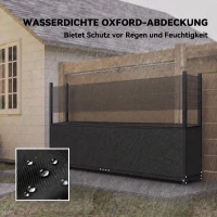 Outsunny Kaminholzregal 202 x 25 x 113 cm Brennholzregal mit 600D-Oxford-Abdeckung Stahlrahmen bis 500 kg Schwarz(m-4)