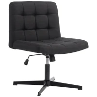 HOMCOM Armless Office Chair, Cross Legged Linen Computer Desk Vanity Chair with Wide Seat, Rocking Function, Black(m-14)