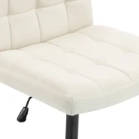HOMCOM Armless Office Chair, Cross Legged Linen Computer Desk Vanity Chair with Wide Seat, Rocking Function, Beige(m-11)