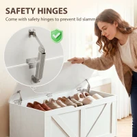 HOMCOM 127L Home Storage Box, with Safety Hinges - White Wood-Effect(m-5)