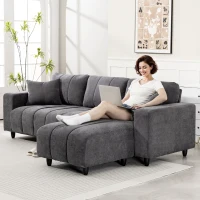 HOMCOM Sofá Chaise Longue Reversible de 4 Plazas 2 Almohadas Tapizado en Lino Marco de Acero 242x156x87 cm Gris Oscuro(m-10)