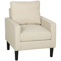 HOMCOM Accent Chair, Removable Pillow Linen Armchair with Comfy Spring Cushion for Living Room, Bedroom, Study, Cream(m-15)