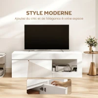 HOMCOM Meuble TV 2 portes pour téléviseurs jusqu'à 60 pouces, meuble télé avec placard et étagère ouverte, blanc(m-4)