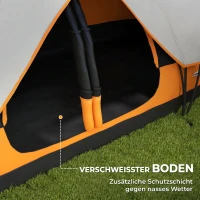 Outsunny Campingzelt, 2 Räume, Trennwand, für 3 Personen, Regenschutz, Orange(m-6)