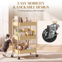 HOMCOM Three-Tier Steel Storage Trolley - Yellow(m-5)