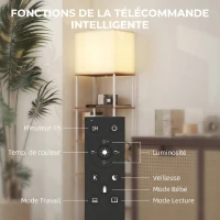 HOMCOM Lampadaire avec étagères, lampadaire sur pied de salon dimmable, télécommande, 40 x 29 x 171 cm, bois naturel(m-5)