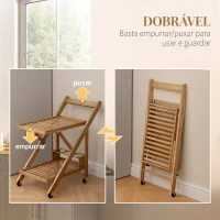 HOMCOM Carrinho de Cozinha em Bambu com Rodas, Dobrável, Garrafeira, 2 Prateleiras, 66x40x70 cm, Natural(m-5)