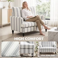 HOMCOM Velvet Single Sofa Armchair, Modern Accent Chair with Stripes, Turned Legs and Wide Seat, Grey(m-5)