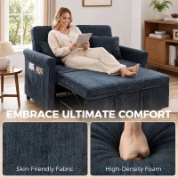 HOMCOM 2 Seater Sofa Bed 3-in-1 Convertible Chenille Pull Out Sleeper Sofa with 5-Position Adjustable Backrest, Dark Blue(m-6)