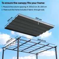 Outsunny Vervangingszeil voor 4x3m paviljoens, met waterafvoergaten, 2,50 x 2,55 m, Donkergrijs(m-4)