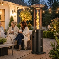 Outsunny 11 KW Freestanding Gas Patio Heater, Adjustable Outdoor Garden Propane Heater with Tip-Over Switch, Wheels, Pulse Ignition, Tank Room with Openable Door, Black(m-9)