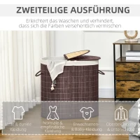 HOMCOM Wäschekorb Wäschesammler, 100L Fassungsvermögen, abnehmbarer Deckel, 38 cm x 38 cm x 57 cm, Braun(m-6)