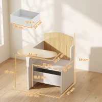 AIYAPLAY Kindertisch mit Stuhl 2-in-1 Integrierte Kindersitzgruppe mit Stauraum Platzsparend für Kinder 3-5 Jahren Weiß(m-3)