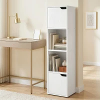 HOMCOM Estantería para Libros con 2 Puertas Librería Estrecha de 4 Niveles con 2 Estantes Abiertos 30x29x119 cm Blanco(m-10)