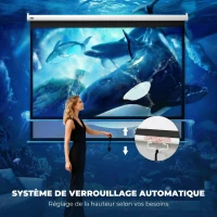 HOMCOM Écran de Projection 100" 4:3 HD 4K, Boîtier en Métal, Écran Hauteur Réglable Manuellement, 203x152cm, Blanc(m-4)
