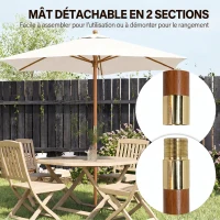 Outsunny Parasol Droit parasol de jardin rectangulaire Bois Polyester Haute densité 3 x 2 m crème(m-6)