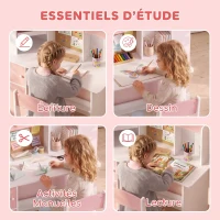 AIYAPLAY Bureau Enfant avec Chaise, Table d'Étude, Support de Tablette Réglable, Porte-Stylos, Panneau en Liège, 5-12 ans, Rose(m-4)