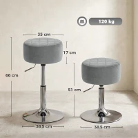 HOMCOM Bar Stool Adjustable Swivel Chair Velvet-Feel Seat 1 Piece, Grey(m-3)