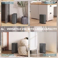 HOMCOM 5L Rectangular Compact Bin Steel Body Removable Bucket Quiet-Close Lid w/ Pedal Lid Rubbish Trash Can Home Office Bedroom Bathroom Living Room Garbage Tidy Clean Grey(m-5)