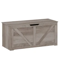 HOMCOM 127L Home Storage Box, with Safety Hinges - Grey Wood-Effect(m-15)