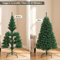 HOMCOM 5ft Artificial Christmas Tree, Fir Hinged Xmas Tree with 420 Branch Tips, Foldable Steel Stand, Green(m-7)